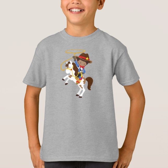 African American Boy, Cowboy, Sheriff, Lasso T-Shirt (Front)