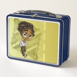 African American Boy Curly Hair Metal Lunchbox