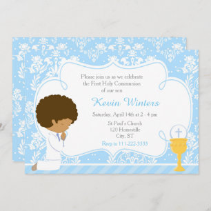 African American Boy First Communion Damask Invitation