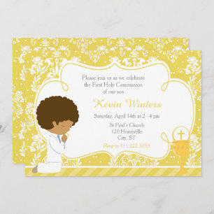 African American Boy First Communion Damask Invitation