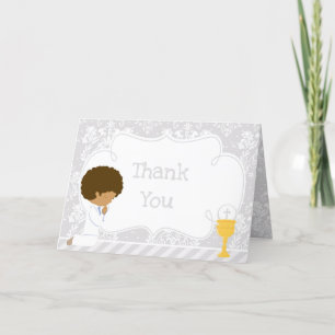African American Boy First Communion  'Thank You' Thank You Card