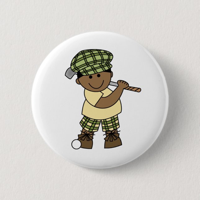 African American  Boy Golfer 6 Cm Round Badge (Front)