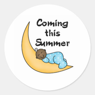 African American Boy on Moon Summer Classic Round Sticker