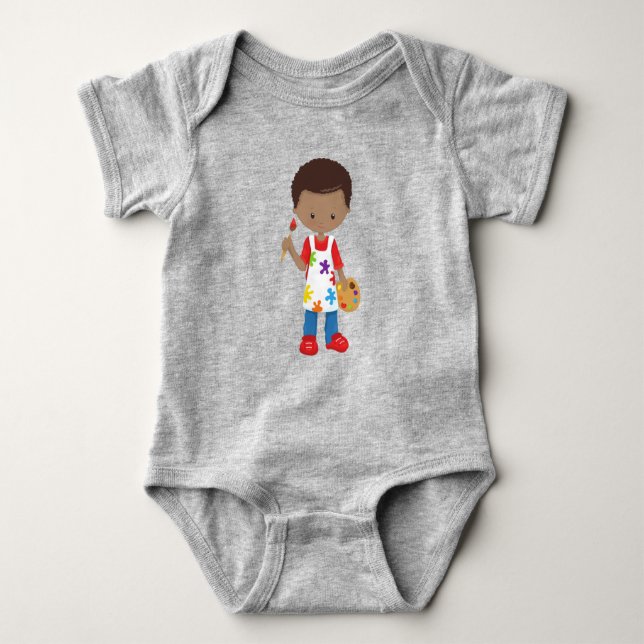 African American Boy, Painter, Paint Artist, Brush Baby Bodysuit (Front)
