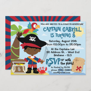 African American Boy Pirate Party Invitations