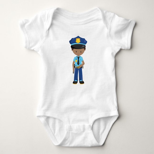 African American Boy, Policeman, Police Officer Baby Bodysuit (Front)