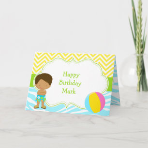 African American Boy Pool Party Bash Birthday Card