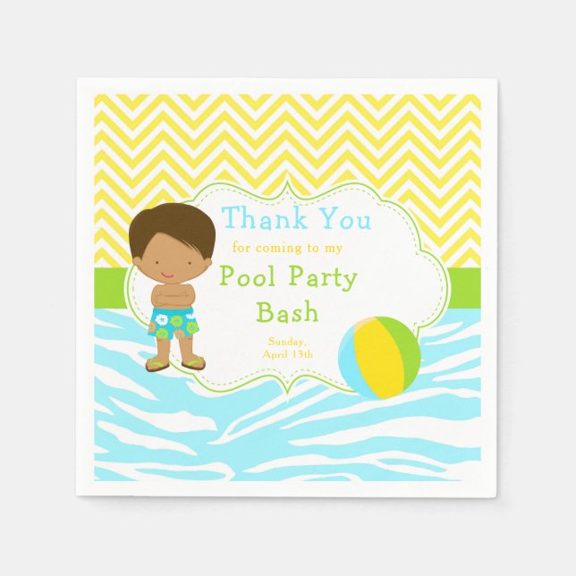 African American Boy Pool Party Bash Party Napkin (Front)