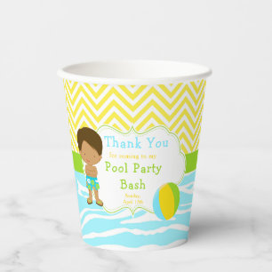 African American Boy Pool Party Bash Party Paper Cups