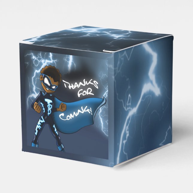 African American Boy Superhero Birthday Favour Box (Front Side)