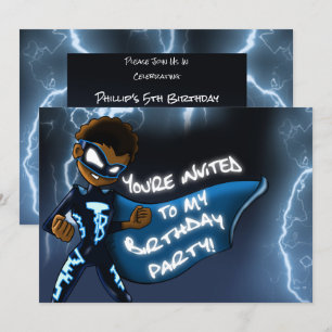 African American Boy Superhero Birthday Party Invitation