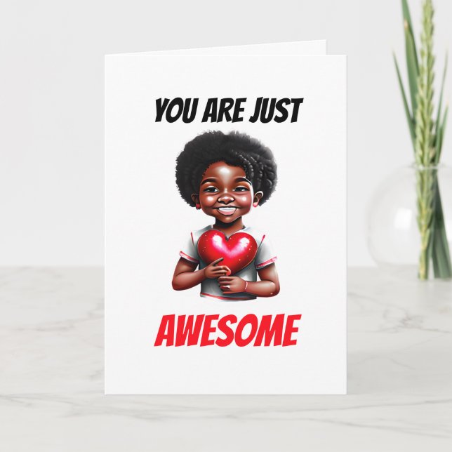 African american boy Valentine's day awesome  Holiday Card (Front)