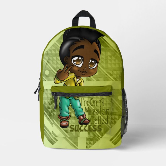 African American Boy Yellow Green Printed Backpack (Front)