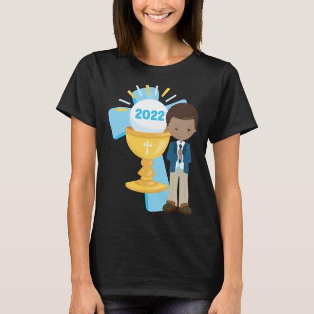 African American Boys First Communion Black Boy Cr T-Shirt (Front)