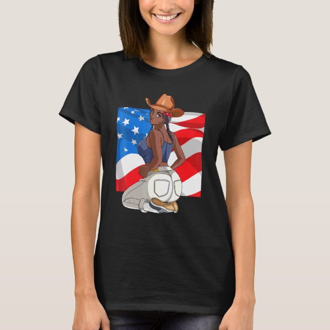 African American Braids 4th Of July Black American T-Shirt (Front)