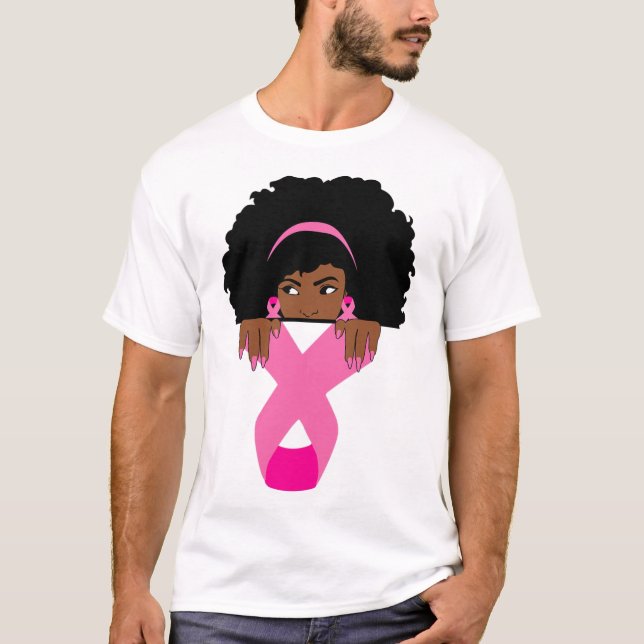 African American Breast Cancer Awareness Black Wom T-Shirt (Front)