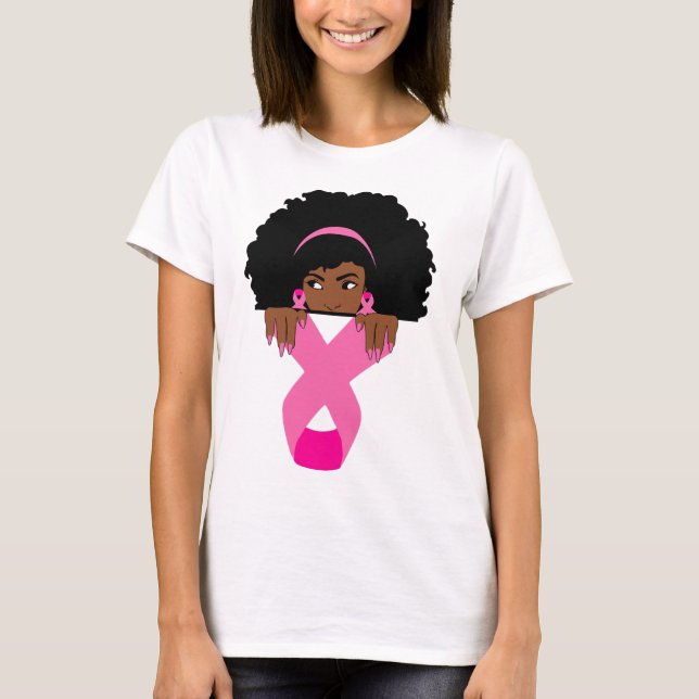 African American Breast Cancer Awareness Black Wom T-Shirt (Front)