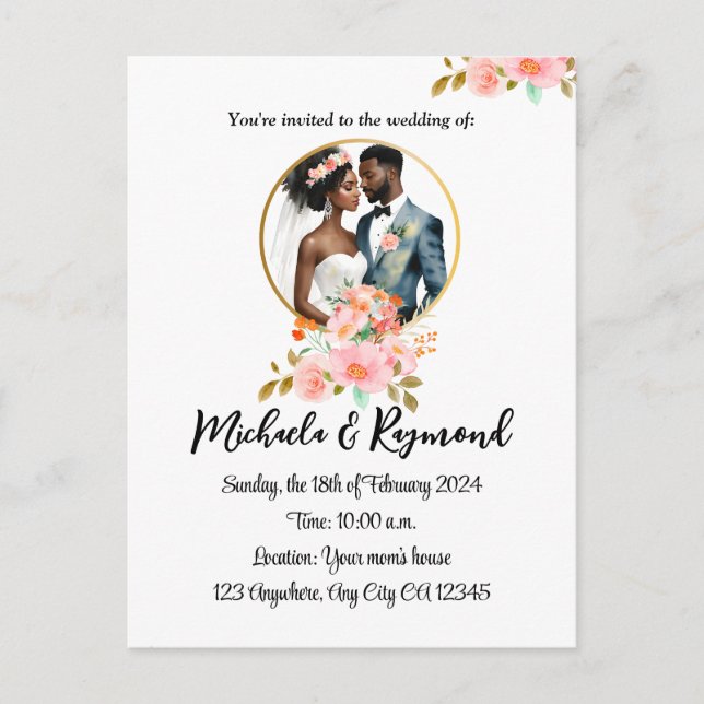African American Bridal Couple Wedding Announcement Postcard (Front)