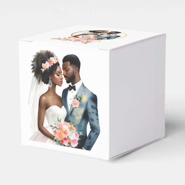 African American Bridal Couple Wedding Favour Box (Front Side)