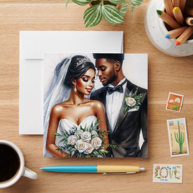 African American Bride and Groom Wedding Envelope (Desk)