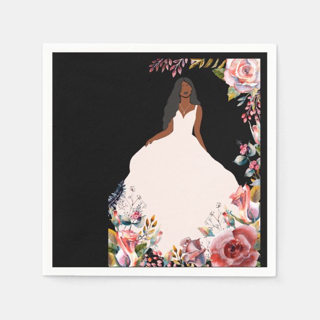 African American Bride Bridal Shower Napkins (Front)