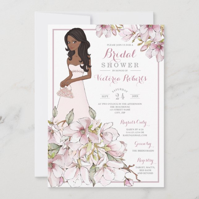 African American Bride Floral Bridal Shower Invitation (Front)