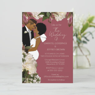African American Bride & Groom Dusty Rose Wedding Invitation
