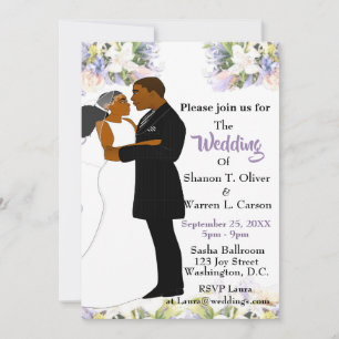 African American Bride & Groom Floral Wedding Invi Invitation