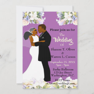 African American Bride & Groom Floral Wedding Invi Invitation