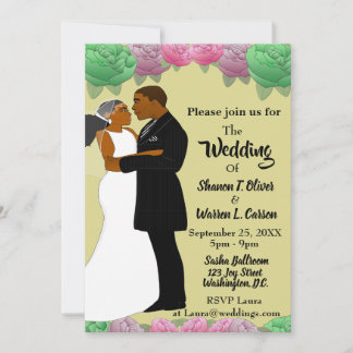 African American Bride & Groom Floral Wedding Invitation