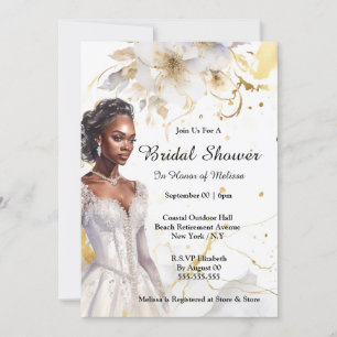 African american bride watercolor flowers bridal invitation