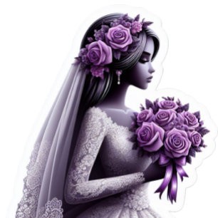African American Bride with Purple Bouquet