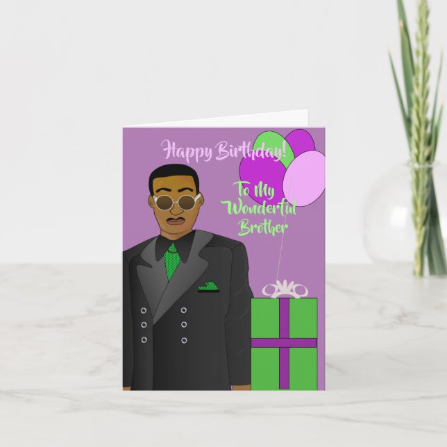 African American Brother Suit & Tie Birthday Card (Front)