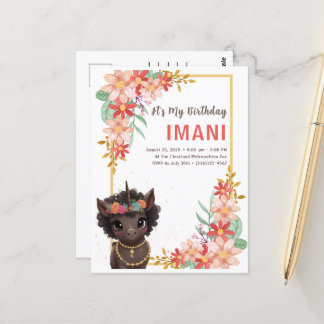 African American Brown Unicorn Kids Birthday Invit Postcard