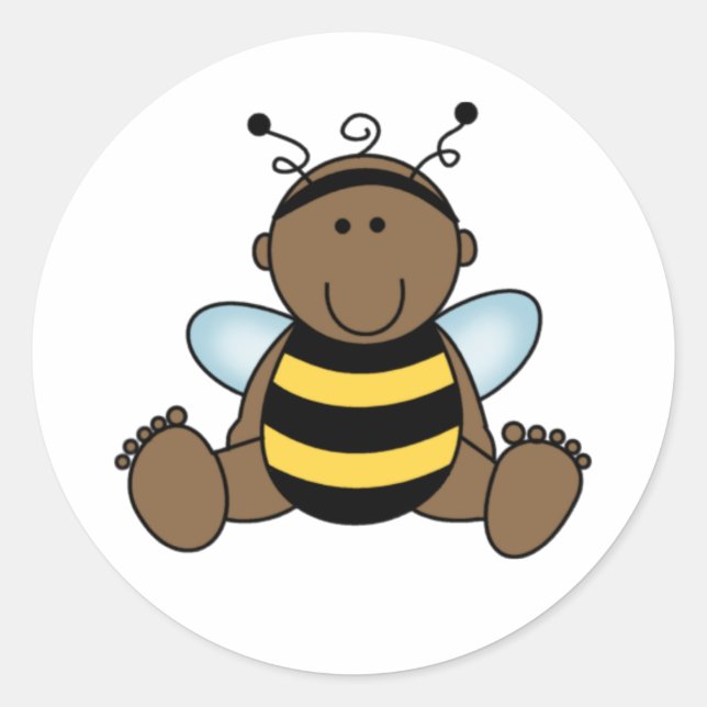 African American Bumble Bee Baby Classic Round Sticker (Front)