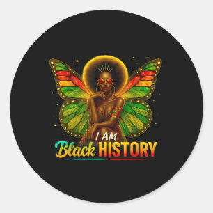 African American Butterfly Kid Girl I Am Black His Classic Round Sticker
