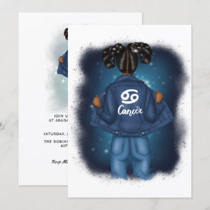African American Cancer Zodiac Sign Birthday Party Invitation