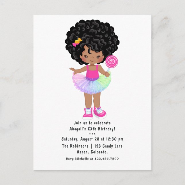 African American Candyland Girl Birthday Party Postcard (Front)
