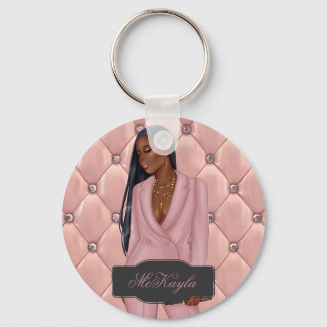African-American CEO Boss Woman Key Ring (Front)