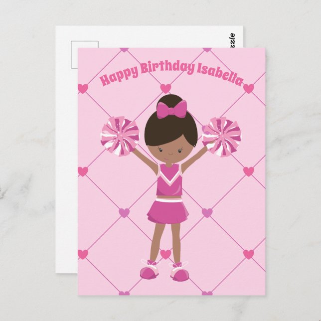 African American Cheerleader Custom Birthday Girl Postcard (Front/Back)