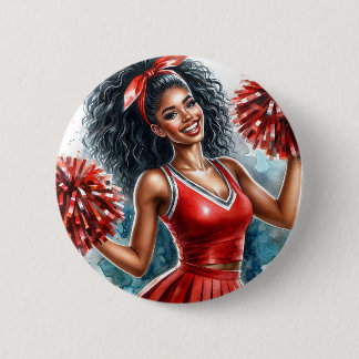 African American Cheerleader In Red Watercolor 6 Cm Round Badge