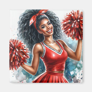 African American Cheerleader In Red Watercolor Magnet