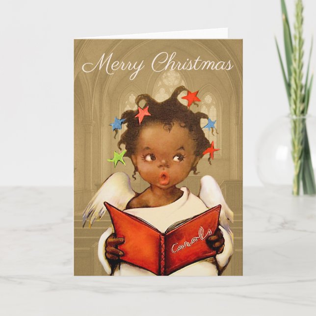 African American Cherub Christmas Greeting Card (Front)