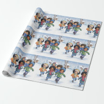 African American Children Playing in Snow 