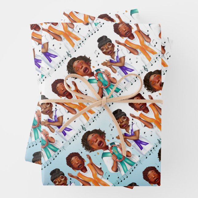 African American Choir Wrapping Paper Sheet (In situ)