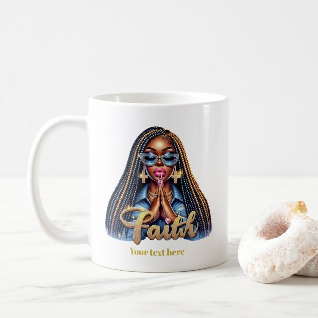 African American Christian Faith Personalised Pray Coffee Mug (With Donut)