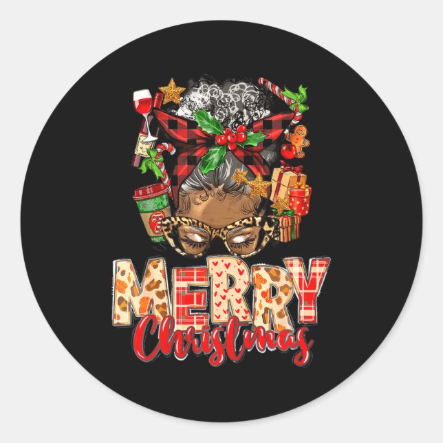African American Christmas African Black Xmas Mom  Classic Round Sticker (Front)
