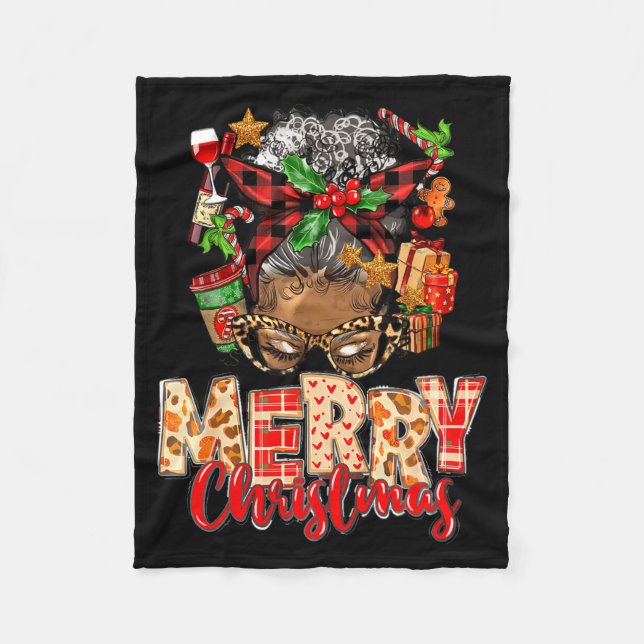 African American Christmas African Black Xmas Mom  Fleece Blanket (Front)