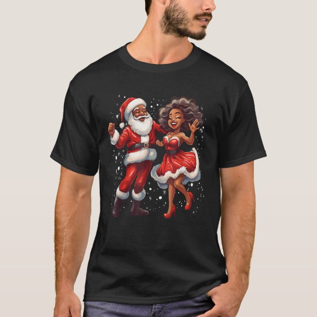 African American Christmas African Santa Mrs Claus T-Shirt (Front)