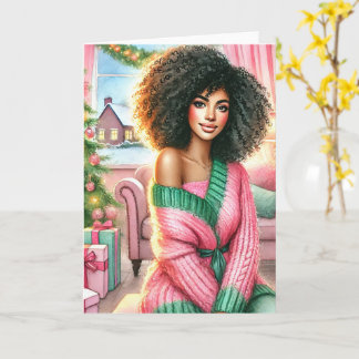 African American Christmas Card | Pink and Green